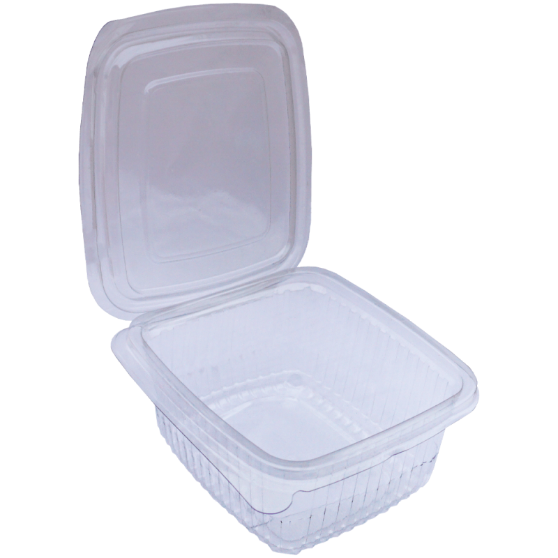 Set 100 caserole din pet, transparente, cu capac atasat, 375 ML